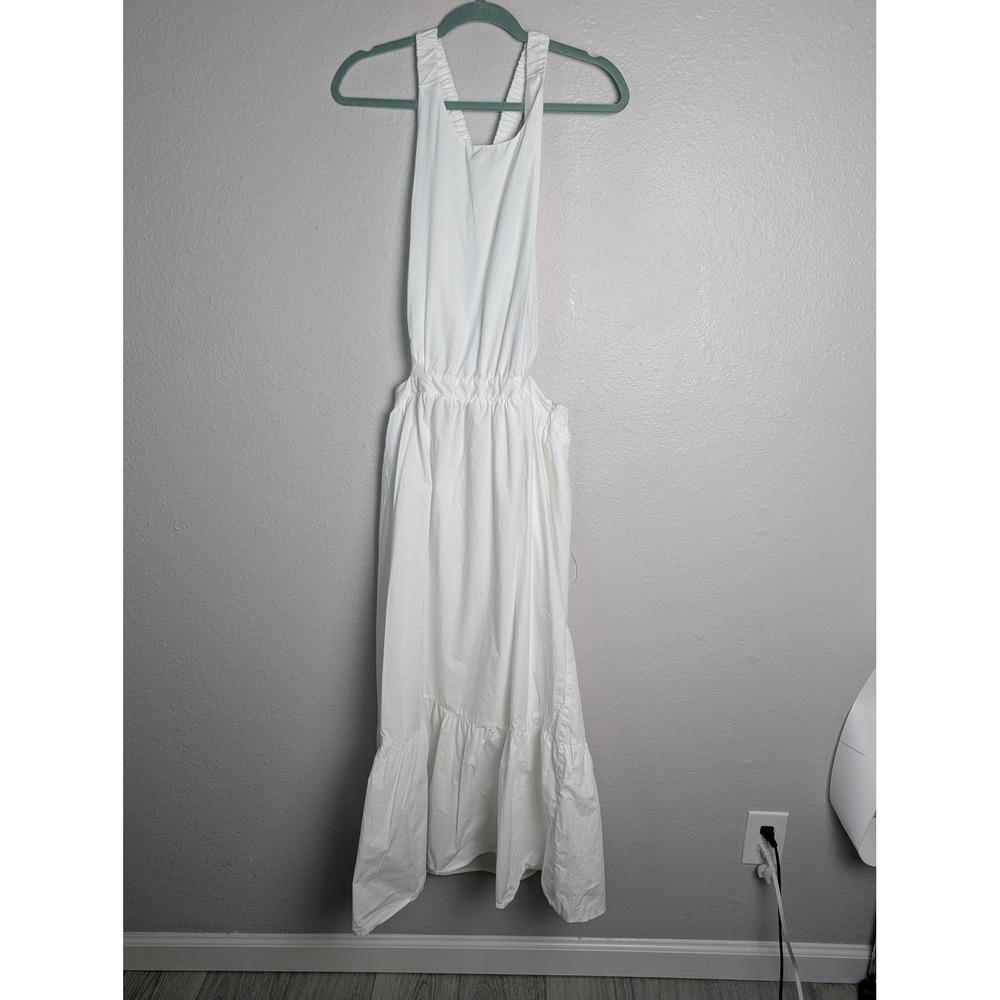 English Factory Dress Womens L White Long‎ Maxi Sundress Strappy High Neck Lined